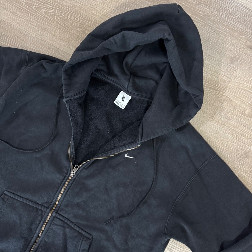 Nike Full Zip Hoodie Mens L Black Solo Swoosh Fleece Hooded Sweatshirt